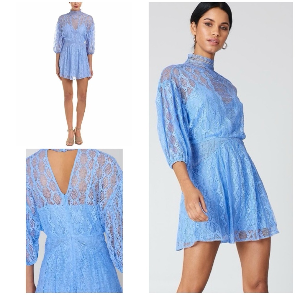 NWT Free People Bittersweet Lace Periwinkle Blue Collar Mini Dress 4ββ